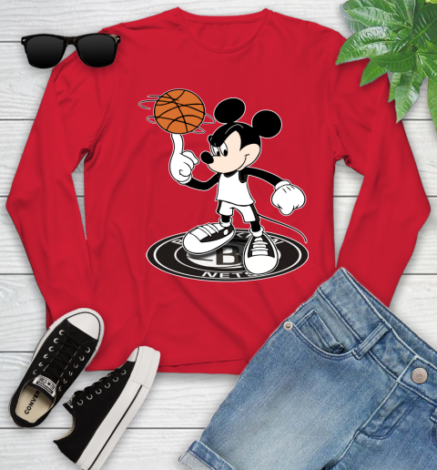 NBA Basketball Brooklyn Nets Cheerful Mickey Disney Shirt Youth Long Sleeve 11