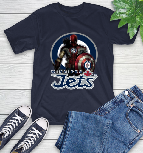 NHL Captain America Thor Spider Man Hawkeye Avengers Endgame Hockey Winnipeg Jets T-Shirt 4