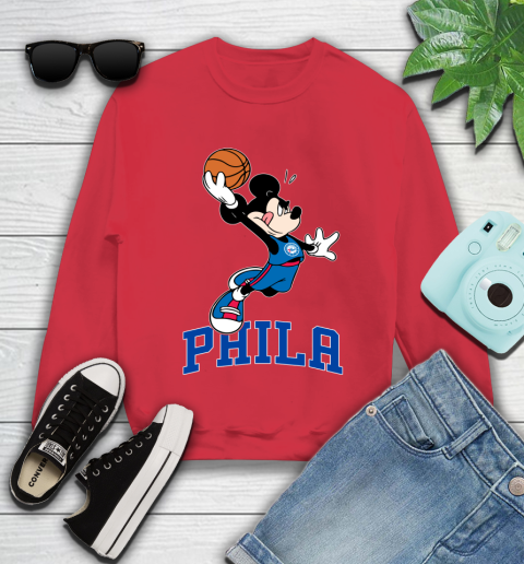 NBA Basketball Philadelphia 76ers Cheerful Mickey Mouse Shirt Youth Sweatshirt 8