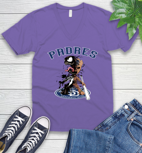 MLB San Diego Padres Baseball Venom Groot Guardians Of The Galaxy V-Neck T-Shirt 9