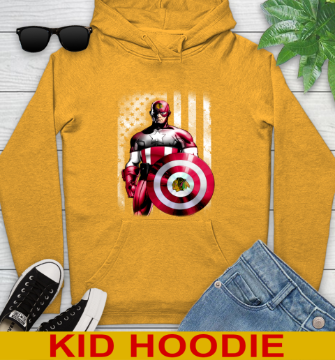 Chicago Blackhawks NHL Hockey Captain America Marvel Avengers American Flag Shirt Youth Hoodie 2