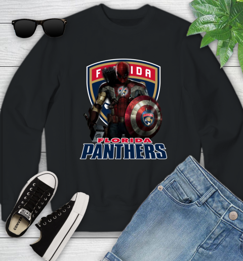 NHL Captain America Thor Spider Man Hawkeye Avengers Endgame Hockey Florida Panthers Youth Sweatshirt 2