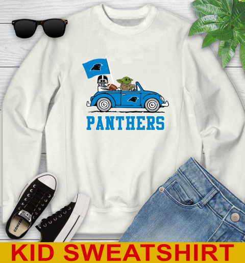 NFL Football Carolina Panthers Darth Vader Baby Yoda Driving Star Wars Shirt Youth Sweatshirt