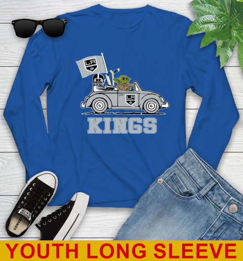 NHL Hockey Los Angeles Kings Darth Vader Baby Yoda Driving Star Wars Shirt Youth Long Sleeve 10