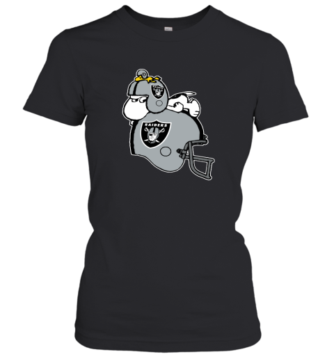 Snoopy And Woodstock Resting On Oakland Raiders Helmet Women's T-Shirt