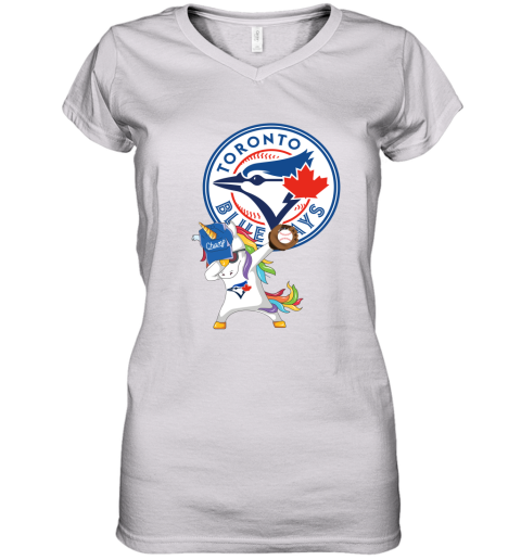 Hip Hop Dabbing Unicorn Flippin Love Toronto Blue Jays Women's V-Neck T-Shirt