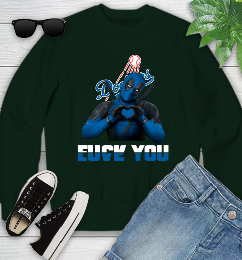 MLB Los Angeles Dodgers Deadpool Love You Fuck You Baseball Sports Youth Sweatshirt 9