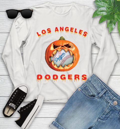 MLB Los Angeles Dodgers Halloween Pumpkin Baseball Sports Youth Long Sleeve 12