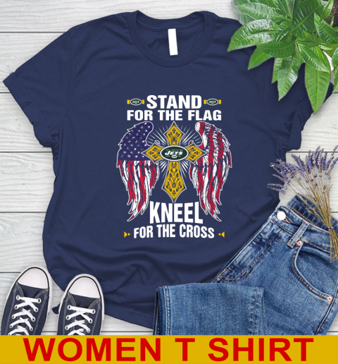 NFL Football New York Jets Stand For Flag Kneel For The Cross Shirt Women's T-Shirt 12