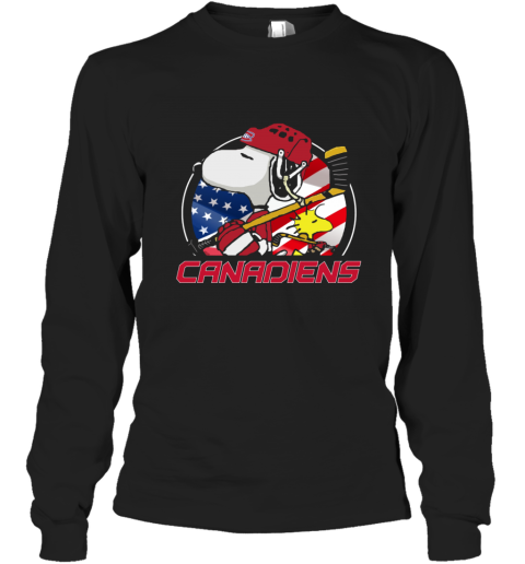2qgl montreal canadienssnoopy and woodstock nhl long sleeve tee 14 front black