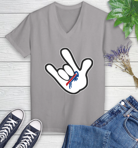 Buffalo Bills NFL Football Mickey Rock Hand Disney Women's V-Neck T-Shirt 4