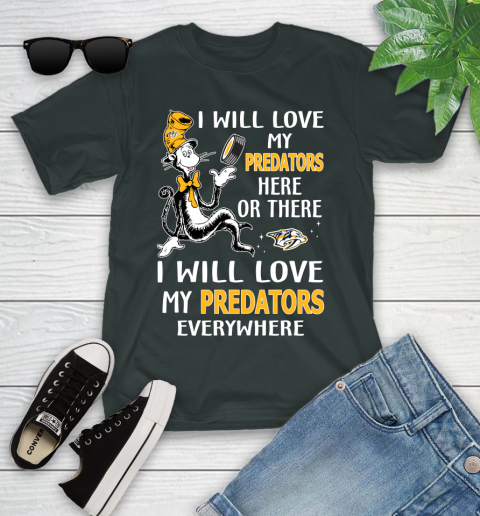 NHL Hockey Nashville Predators I Will Love My Predators Everywhere Dr Seuss Shirt Youth T-Shirt 5