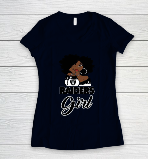 Oakland Raiders Girl NFL Women's V-Neck T-Shirt 3