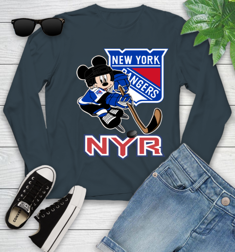NHL New York Rangers Mickey Mouse Disney Hockey T Shirt Youth Long Sleeve 8