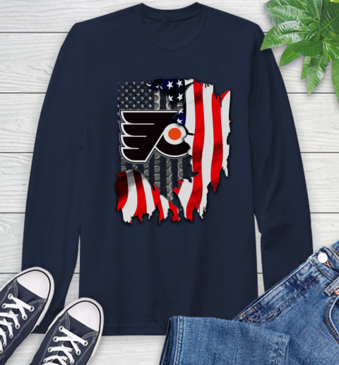 Philadelphia Flyers NHL Hockey American Flag Long Sleeve T-Shirt 3