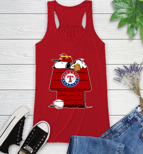 MLB Texas Rangers Snoopy Woodstock The Peanuts Movie Baseball T Shirt Racerback Tank 6