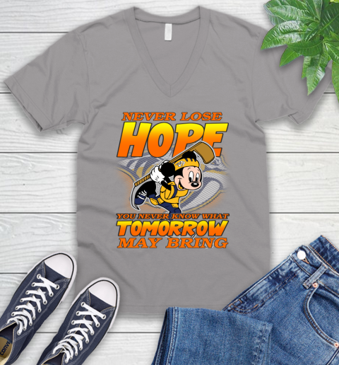 Nashville Predators NHL Hockey ootball Mickey Disney Never Lose Hope V-Neck T-Shirt 3