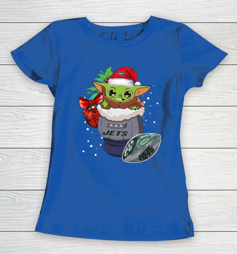 New York Jets Christmas Baby Yoda Star Wars Funny Happy NFL Women's T-Shirt 9
