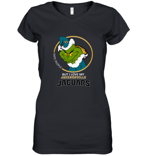 I Hate People But I Love My Jacksonville Jaguars Grinch NFL Women's V-Neck T-Shirt