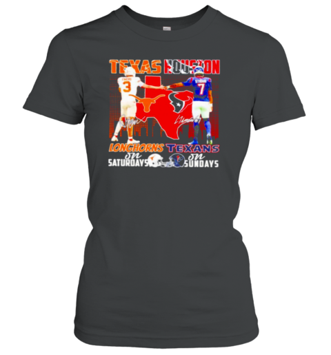 Texas Longhorns on Saturdays Texas Houston on Sundays signature Women's T-Shirt