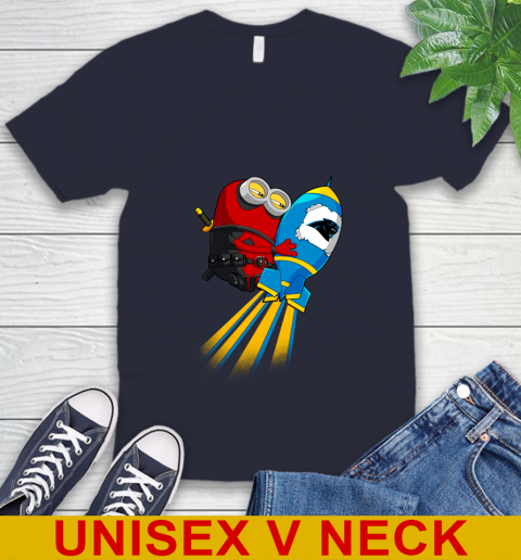 NFL Football Carolina Panthers Deadpool Minion Marvel Shirt V-Neck T-Shirt 2