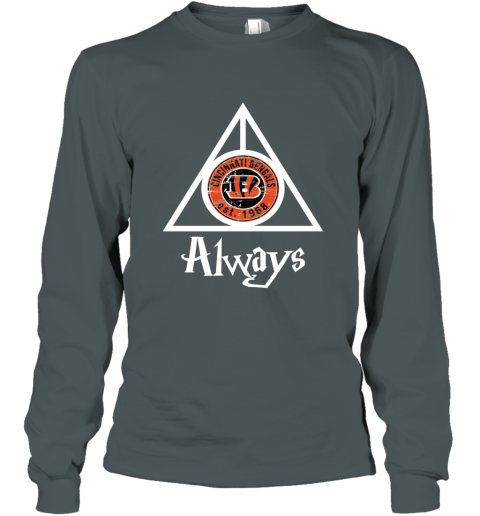Always Love The Cincinnati Bengals x Harry Potter Mashup NFL s2zw always love the cincinnati bengals x harry potter long sleeve tee 14 front dark heather