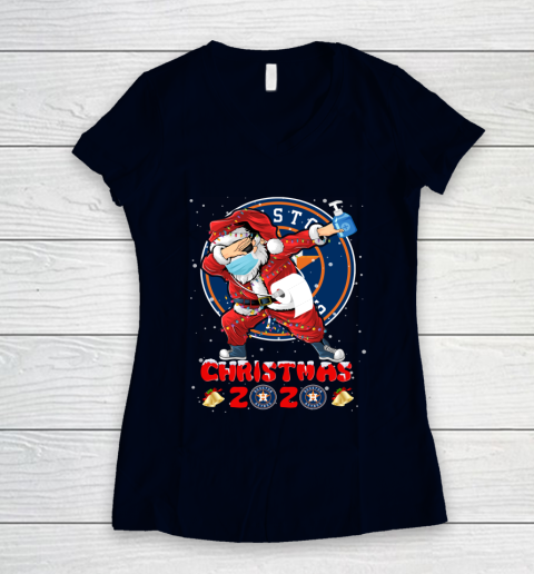 Houston Astros Funny Santa Claus Dabbing Christmas 2020 MLB Women's V-Neck T-Shirt 2