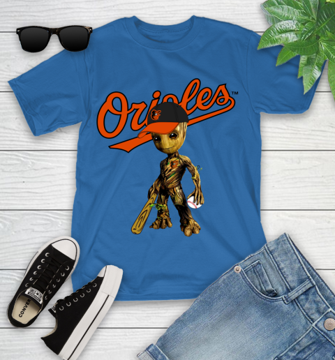 MLB Baltimore Orioles Groot Guardians Of The Galaxy Baseball Youth T-Shirt 9