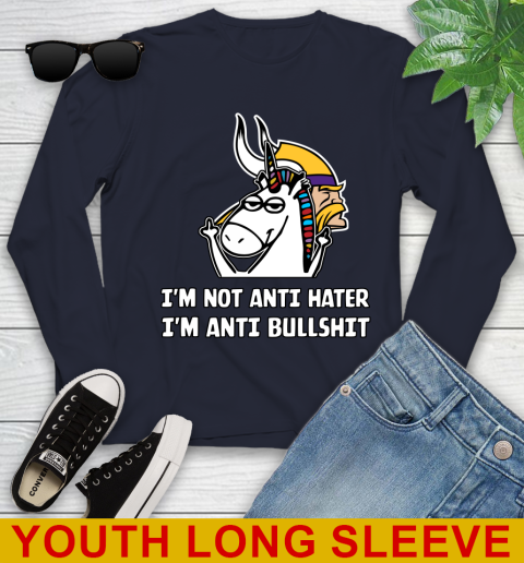 Minnesota Vikings NFL Football Unicorn I'm Not Anti Hater I'm Anti Bullshit Youth Long Sleeve 3