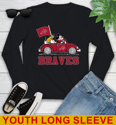 MLB Baseball Atlanta Braves Pluto Mickey Driving Disney Shirt Youth Long Sleeve 3 MLB Baseball Atlanta Braves Pluto Mickey Driving Disney Shirt Youth Long Sleeve - Image 3
