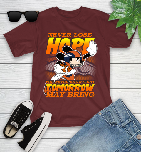 Denver Broncos NFL Football Mickey Disney Never Lose Hope Youth T-Shirt 14