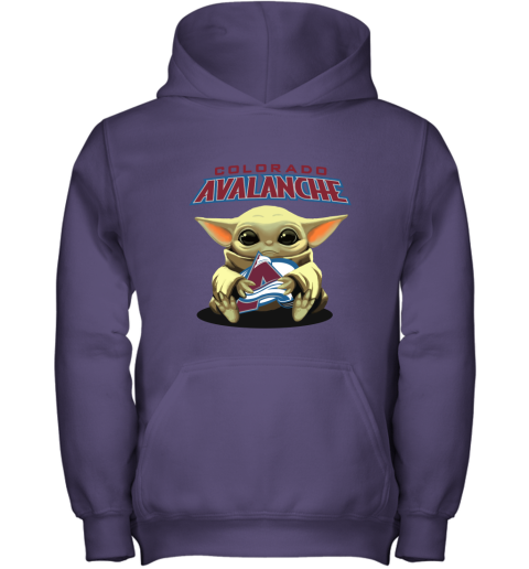 Baby Yoda Hugs The Colorado Avalanche Ice Hockey Youth Hoodie
