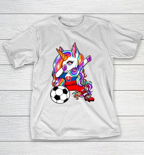 Dabbing Unicorn Slovakia Soccer Fans Jersey Slovak Football T-Shirt