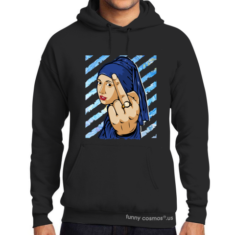 Air Jordan 1 Royal Matching Sneaker Tshirt The girl With The Pearl Earing Middle Finger Blue and Black Jordan Tshirt