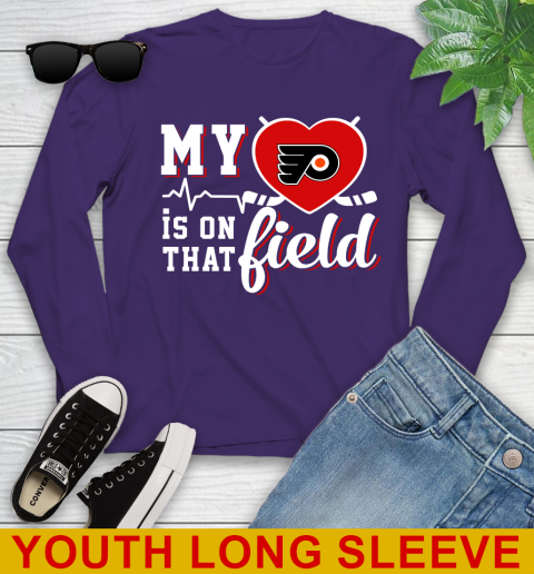 NHL My Heart Is On That Field Hockey Sports Philadelphia Flyers Youth Long Sleeve 4