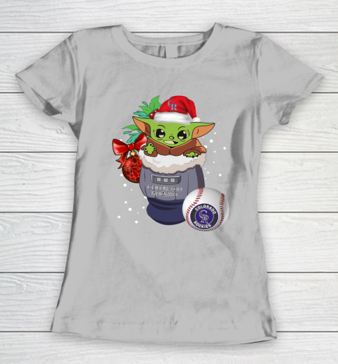 Colorado Rockies Christmas Baby Yoda Star Wars Funny Happy MLB Women's T-Shirt 6