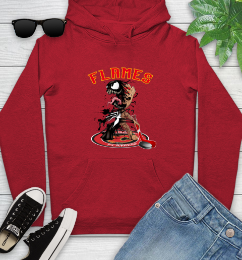 NHL Calgary Flames Hockey Venom Groot Guardians Of The Galaxy Youth Hoodie 11