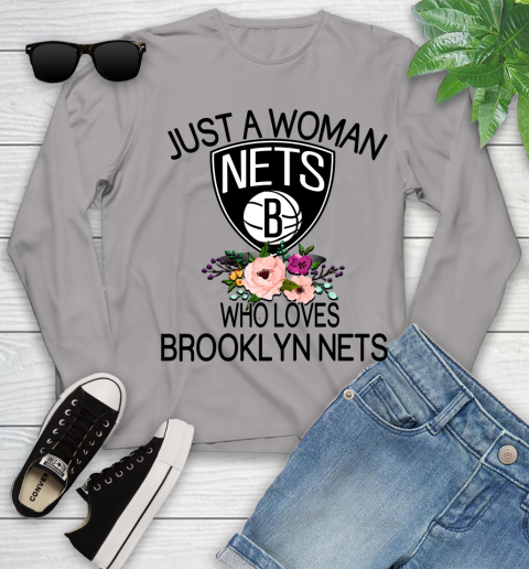 NBA Just A Woman Who Loves Brooklyn Nets Basketball Sports Youth Long Sleeve 3