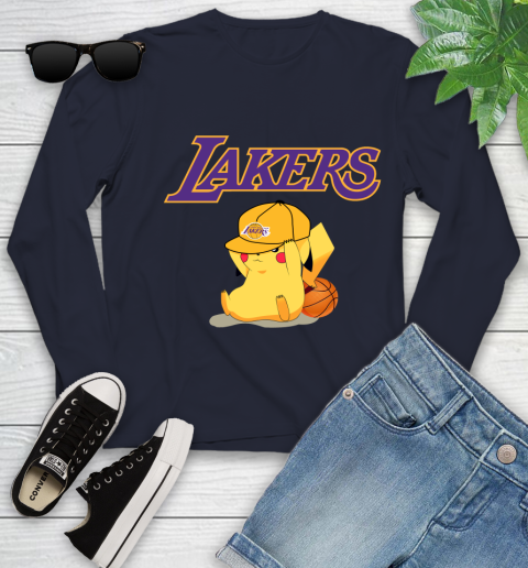 NBA Pikachu Basketball Sports Los Angeles Lakers Youth Long Sleeve 3