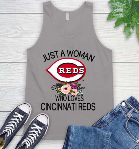 MLB Just A Woman Who Loves Cincinnati Reds Baseball Sports Tank Top 2