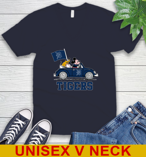 MLB Baseball Detroit Tigers Pluto Mickey Driving Disney Shirt V-Neck T-Shirt 3