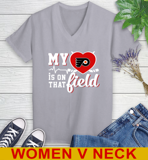 NHL My Heart Is On That Field Hockey Sports Philadelphia Flyers Women's V-Neck T-Shirt - Image 5