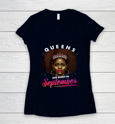 Queens Born September Shirt Black Girl Virgo Libra Birthday Women's V-Neck T-Shirt 2