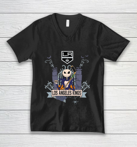 NHL Los Angeles Kings Hockey Jack Skellington Halloween V-Neck T-Shirt