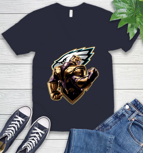 NFL Thanos Avengers Endgame Football Sports Philadelphia Eagles V-Neck T-Shirt 3