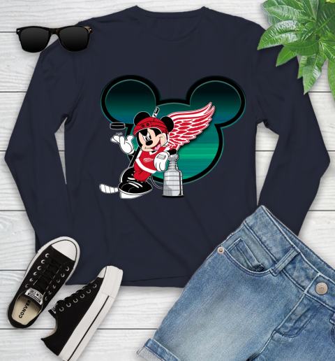 NHL Detroit Red Wings Stanley Cup Mickey Mouse Disney Hockey T Shirt Youth Long Sleeve 3