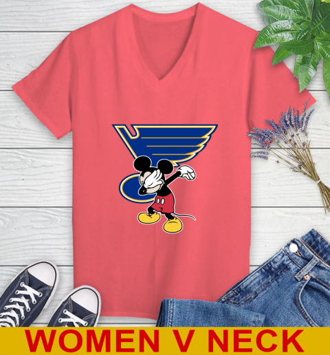 St.Louis Blues NHL Hockey Dabbing Mickey Disney Sports Women's V-Neck T-Shirt 7