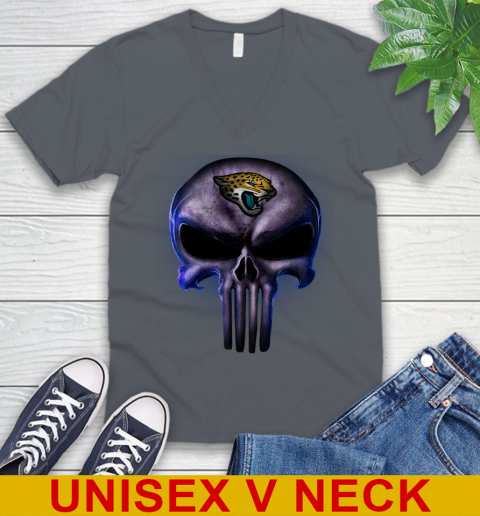 Jacksonville Jaguars NFL Football Punisher Skull Sports V-Neck T-Shirt 4