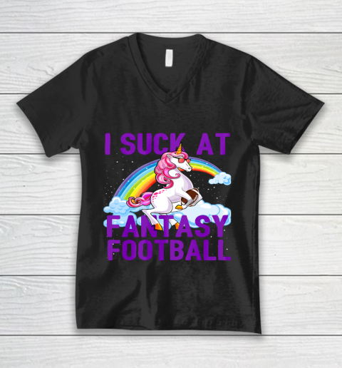 I Suck at Fantasy Football Unicorn Rainbow Loser Men Gift V-Neck T-Shirt