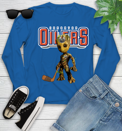 Edmonton Oilers NHL Hockey Groot Marvel Guardians Of The Galaxy Youth Long Sleeve 9